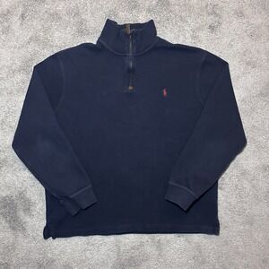 Polo Ralph Lauren Pullover Mens Large Blue 1/4 Zip Mock Neck Red Pony